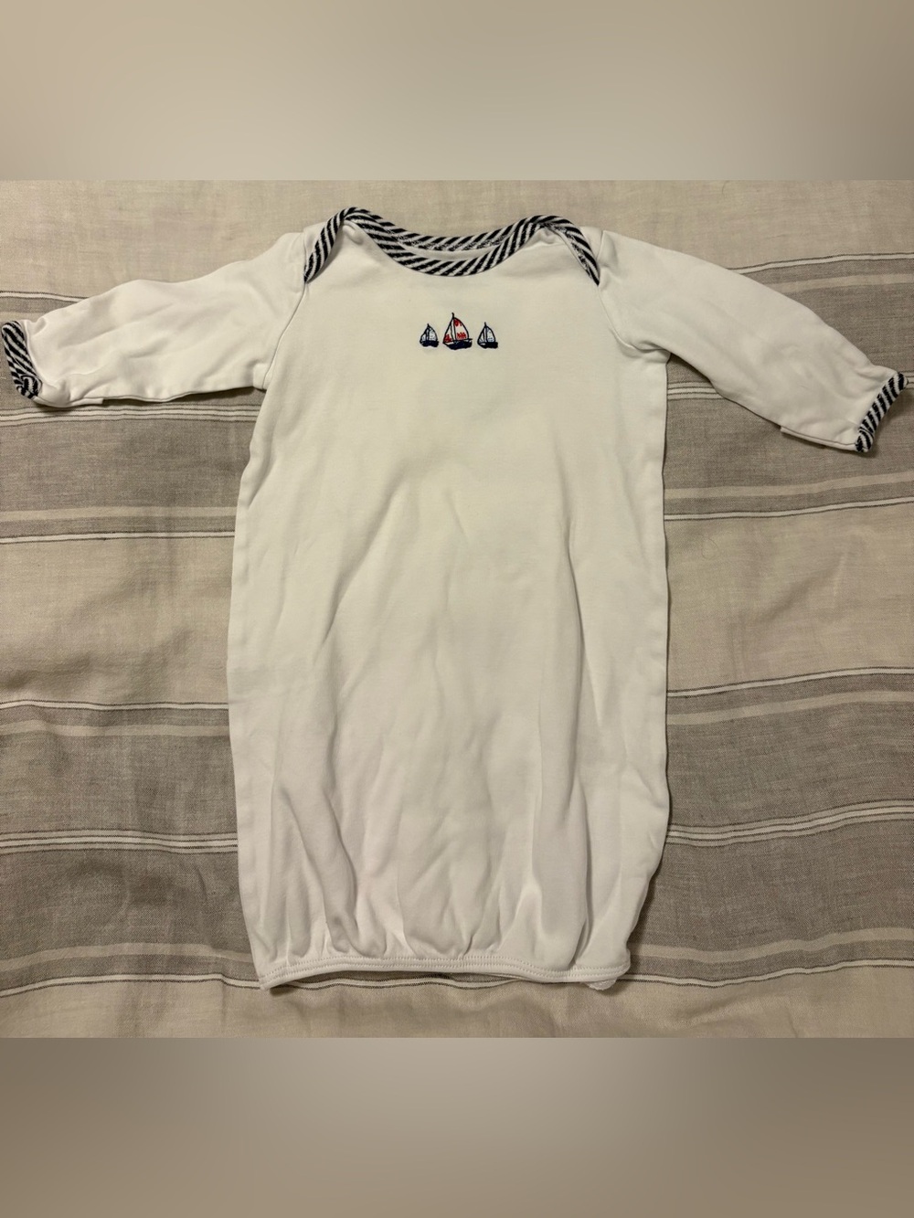 Little Me White Gown with Sailboat Embroidery 0-3M